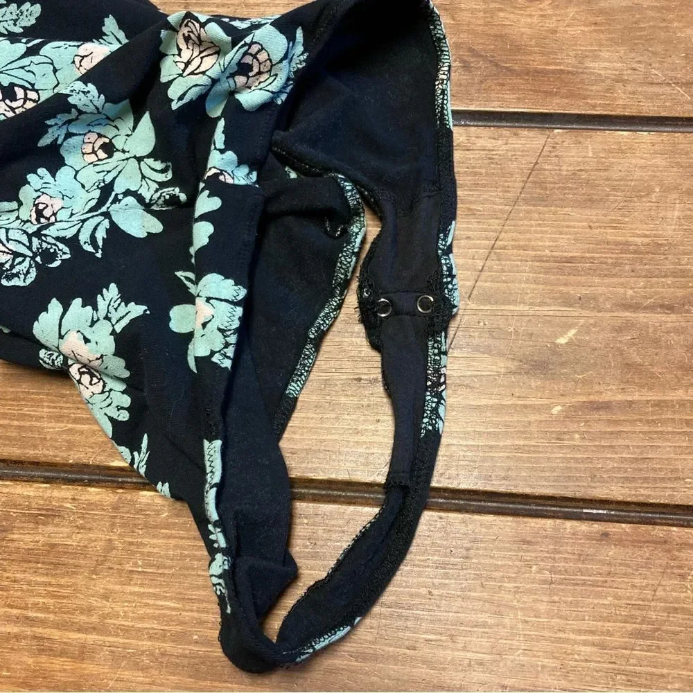 Free People Intimately So Much Black and Green Floral Bodysuit Medium Thong